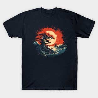 Bonsai tree in the sea at sunset T-Shirt